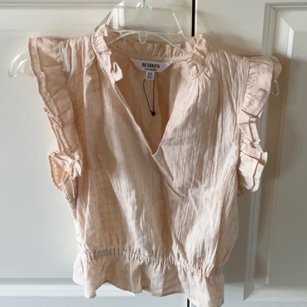BB Dakota Pink Flutter Sleeve Ruffled Blouse